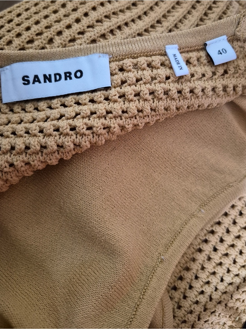 SANDRO Anvers Pointelle Knit Dress in Camel - Picture 11 of 14